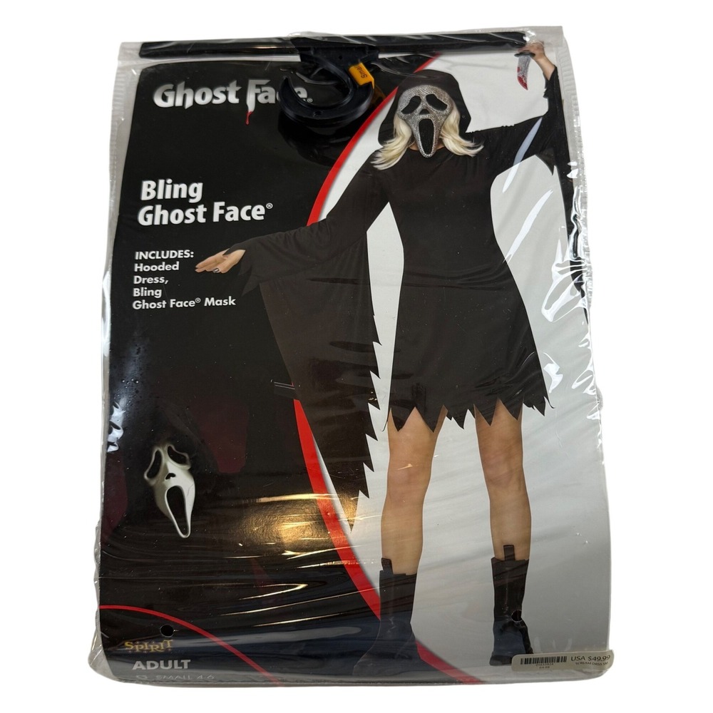 Bling Ghost Face Costume Womens S Black Rhinestone Hooded Dress McBling Mask